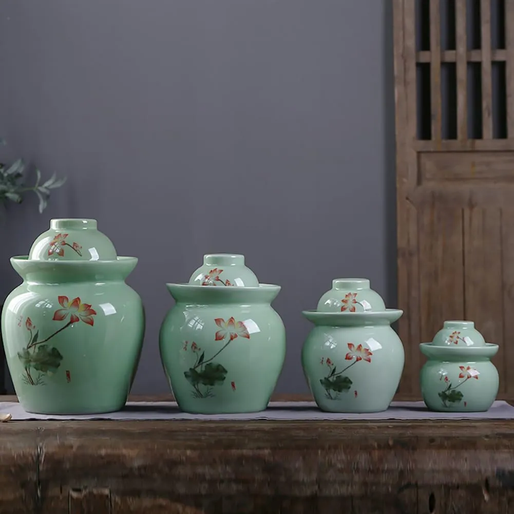 1-Pack Ceramic Kimchi Fermentation Jar, Kimchi Jar with Lid, Traditional Chinese Water-Tight Pickled Vegetable Jar, Large Capacity Kimchi Jar Food Jar, Kitchen Ceramic Container,Blue 1.5kg
