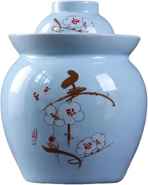 1-Pack Ceramic Kimchi Fermentation Jar, Kimchi Jar with Lid, Traditional Chinese Water-Tight Pickled Vegetable Jar, Large Capacity Kimchi Jar Food Jar, Kitchen Ceramic Container,Blue 1.5kg
