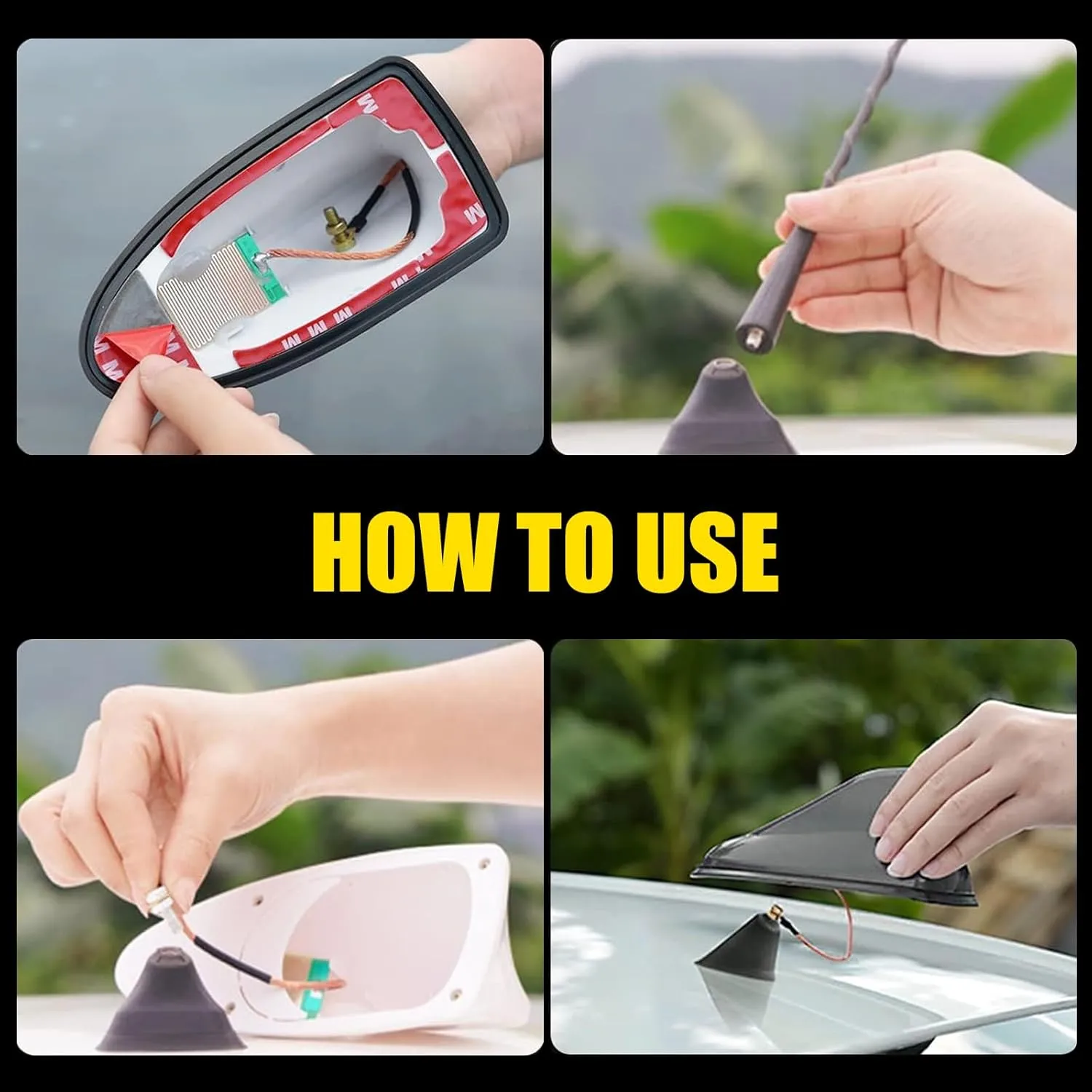 1 PC Car Shark Fin Antenna, ABS Paint Process Shark Fin Tail Waterproof Rubber Ring Stable Signal Receiving Antenna, Replacement Car Roof Decorative Antenna Cap, for Cars (Black)