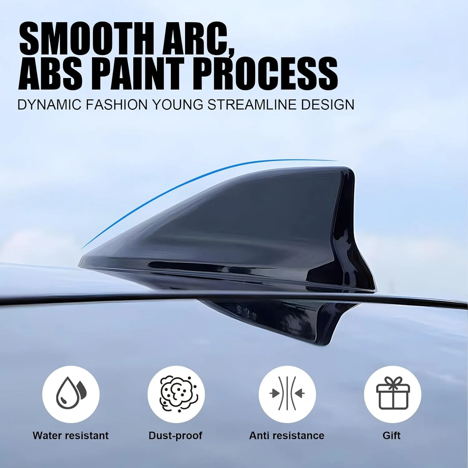 1 PC Car Shark Fin Antenna, ABS Paint Process Shark Fin Tail Waterproof Rubber Ring Stable Signal Receiving Antenna, Replacement Car Roof Decorative Antenna Cap, for Cars (Black)