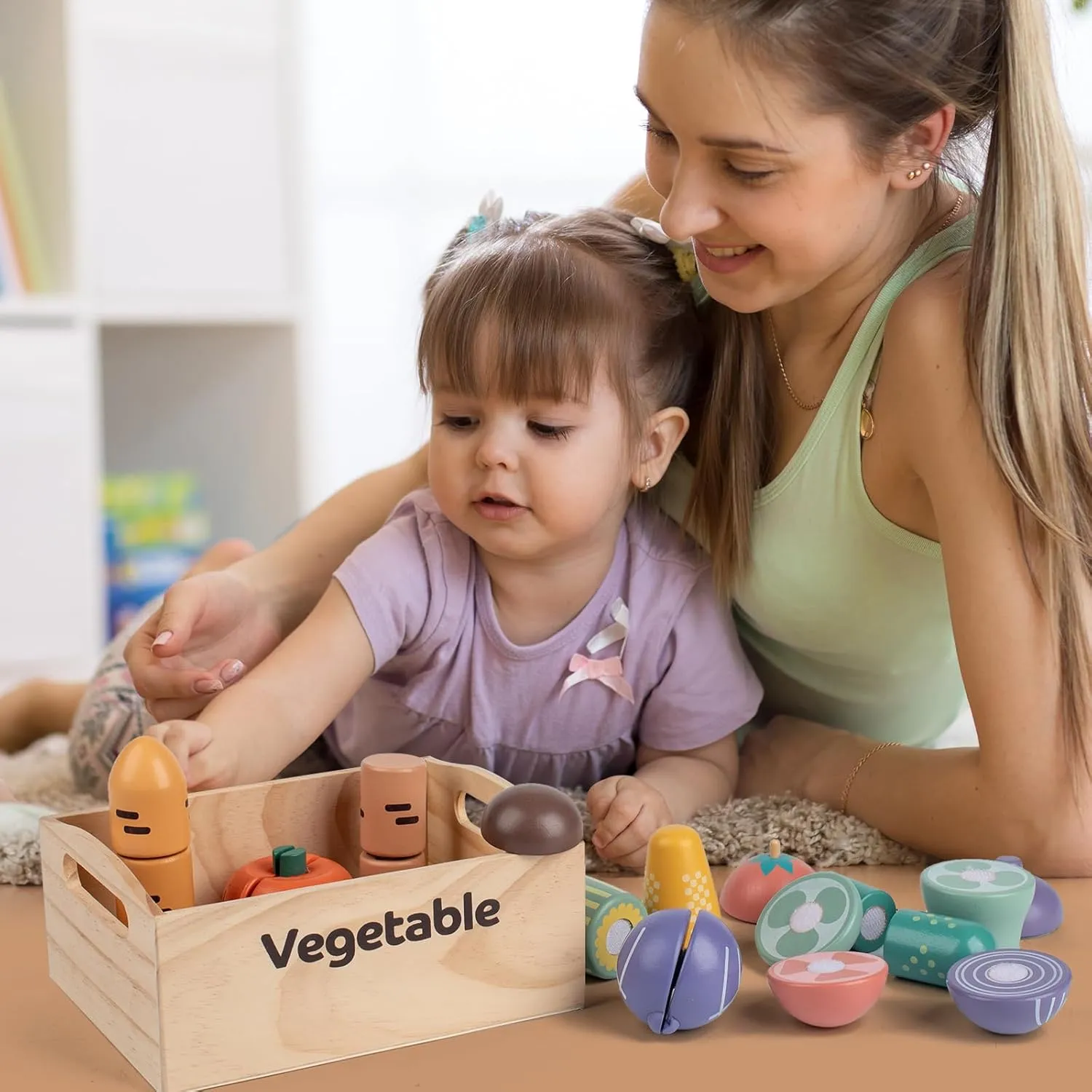 10 PCS Wooden Play Food Set, Wooden Vegetables Toys, Wooden Food Cutting Set,Cutting Vegetables Toy for Kids, Pretend Play Food Kitchen Accessories, Wood Food Toys for Age 3-6