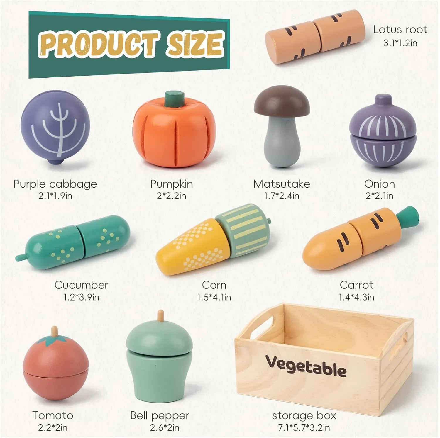 10 PCS Wooden Play Food Set, Wooden Vegetables Toys, Wooden Food Cutting Set,Cutting Vegetables Toy for Kids, Pretend Play Food Kitchen Accessories, Wood Food Toys for Age 3-6