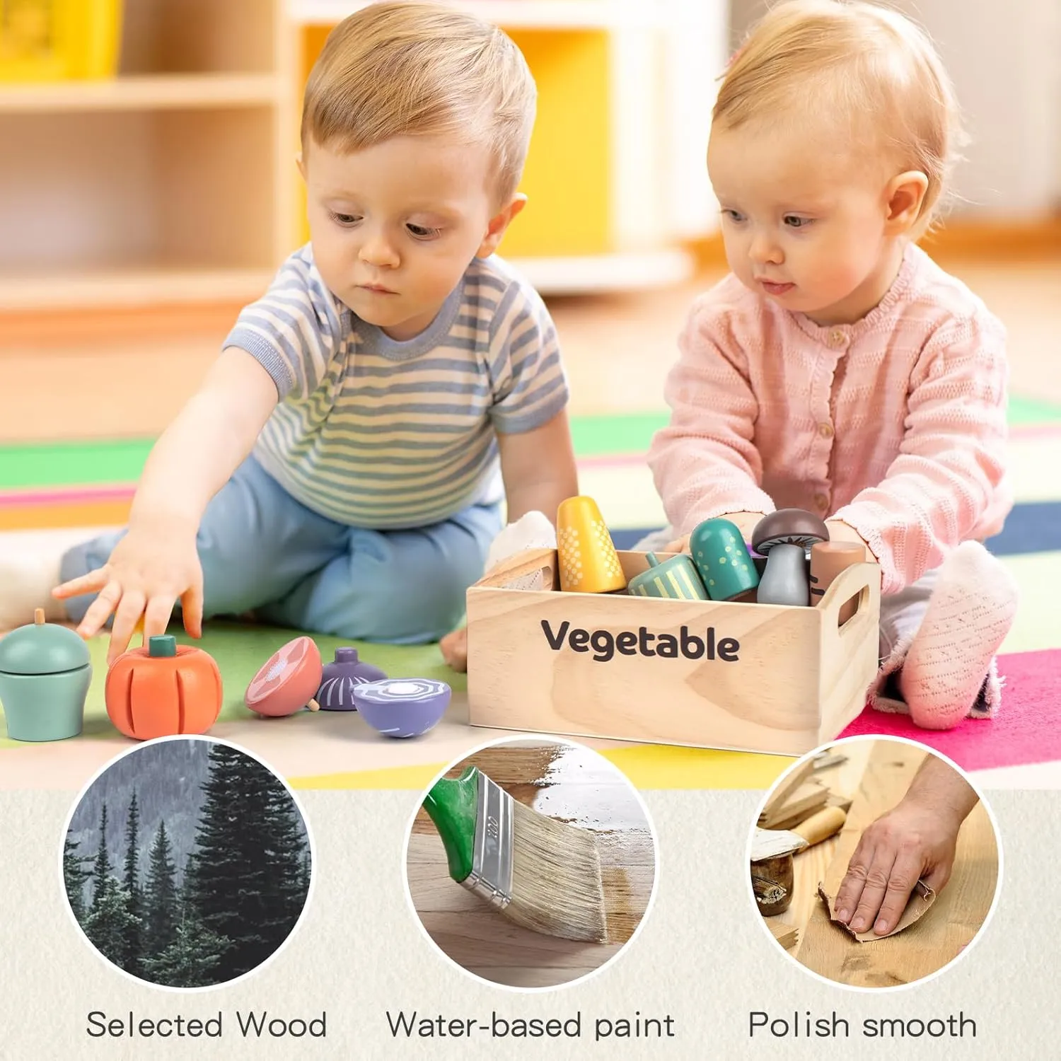 10 PCS Wooden Play Food Set, Wooden Vegetables Toys, Wooden Food Cutting Set,Cutting Vegetables Toy for Kids, Pretend Play Food Kitchen Accessories, Wood Food Toys for Age 3-6