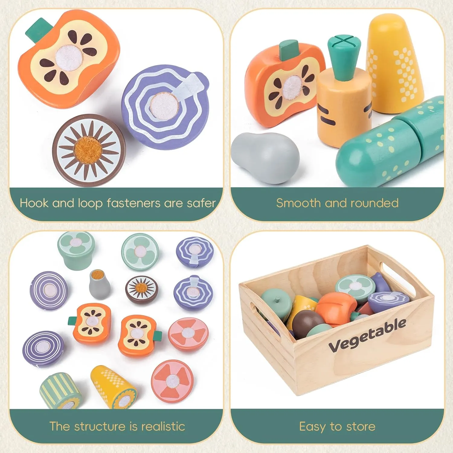 10 PCS Wooden Play Food Set, Wooden Vegetables Toys, Wooden Food Cutting Set,Cutting Vegetables Toy for Kids, Pretend Play Food Kitchen Accessories, Wood Food Toys for Age 3-6