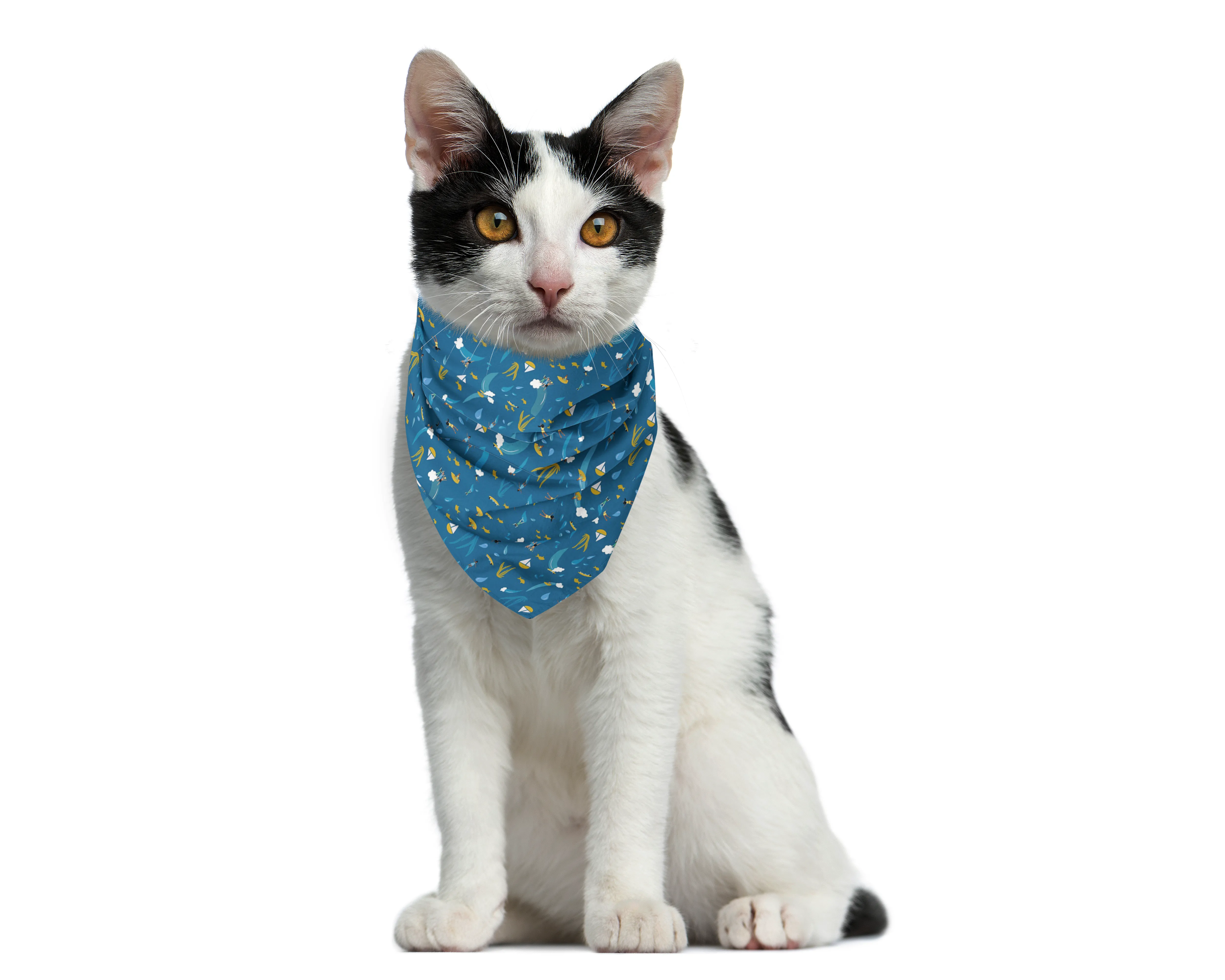 100% Organic Cotton Hand-Sewn Pet Bandana with Adorable Hand-drawn "Splash & Play" Pattern (Green Paws)