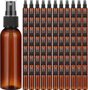 100 PCS 100 ml Plastic Amber Spray Bottles with Fine Mist Nozzles for Essential Oil Travel and Refillable Cosmetic Use