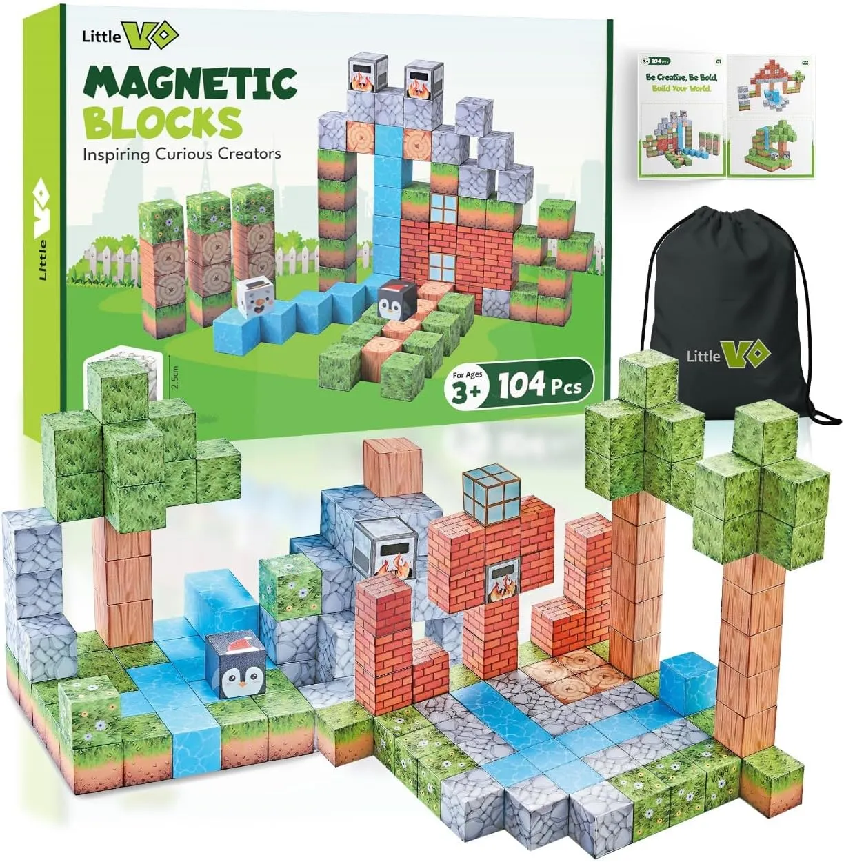 104 PCS Magnetic Blocks for Kids Ages 1-3, 4-8 & 8-12, 1 Inch Large Magnetic Building Blocks, Preschool STEM Educational Sensory Magnet Toys & Building Block for Toddlers, Gift for Kids