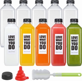 10pcs 33oz Plastic Bottles with Caps, Juice Container with Lids, Empty Plastic Juice Bottles Reusable Clear Bulk Beverage Containers with Tamper Evident Cap for Milk, Smoothie, Drinks