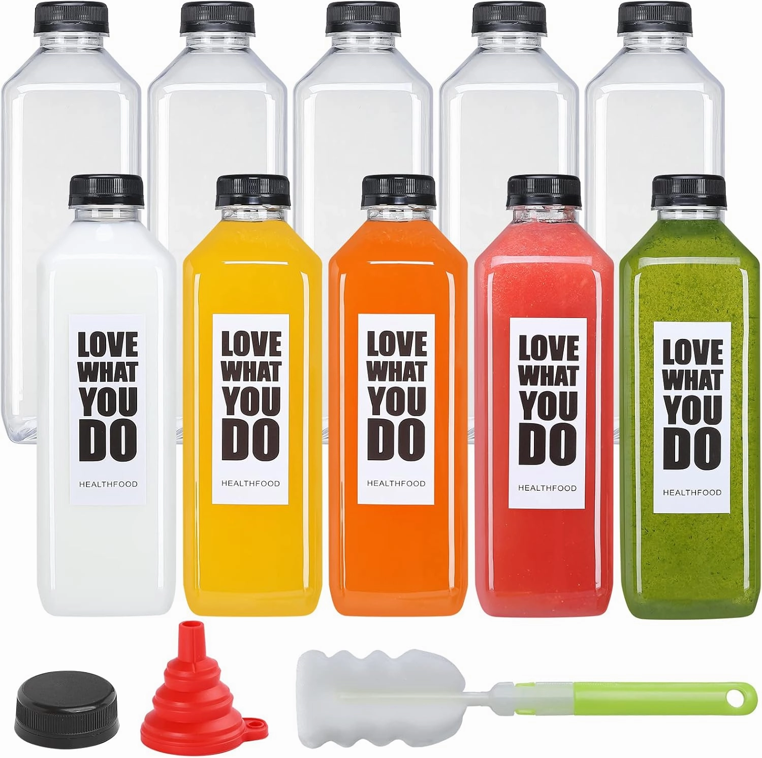 10pcs 33oz Plastic Bottles with Caps, Juice Container with Lids, Empty Plastic Juice Bottles Reusable Clear Bulk Beverage Containers with Tamper Evident Cap for Milk, Smoothie, Drinks