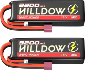 11.1V Lipo RC Battery 3S 100C 3200mAh Lipos Batteries Rechargeable Soft Case with Deans T Plug for RC Airplane Helicopter RC Car Truck Boat UAV Drone FPV (2 Pack)