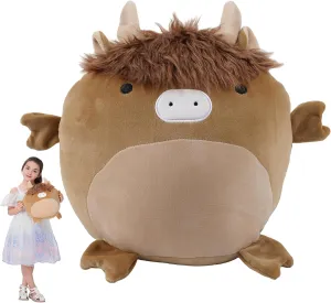 12 Inch Soft Scottish Highland Cow Plush Hugging Pillow Cute Highland Cow Stuffed Animal Plushies Toy Fluffy Cow Kids Stuffed Animals Brown Cow Plush Toys Gift for Kids and Lovers