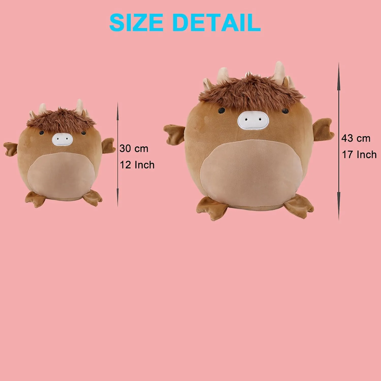 12 Inch Soft Scottish Highland Cow Plush Hugging Pillow Cute Highland Cow Stuffed Animal Plushies Toy Fluffy Cow Kids Stuffed Animals Brown Cow Plush Toys Gift for Kids and Lovers