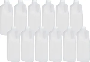 [12 Pack] Half Gallon Jugs Bottles (64 Oz) with Tamper Evident Caps – Great for Homemade Juices, Milk, Smoothies, Tea and Other Beverages - Food Grade BPA Free