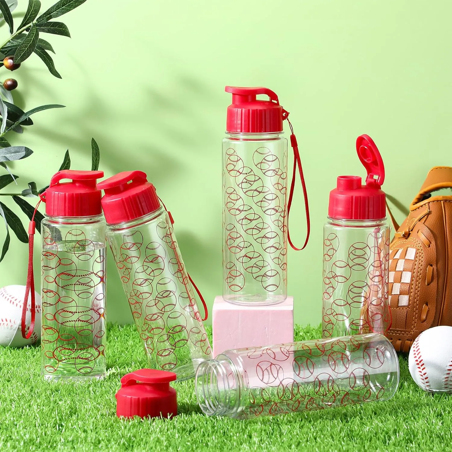 12 Pcs 17 oz Baseball Sports Bottles with Leak Proof Flip Top, Reusable Plastic Water Bottles for Baseball Team Gift Accessories, Sports Party Favors Supplies