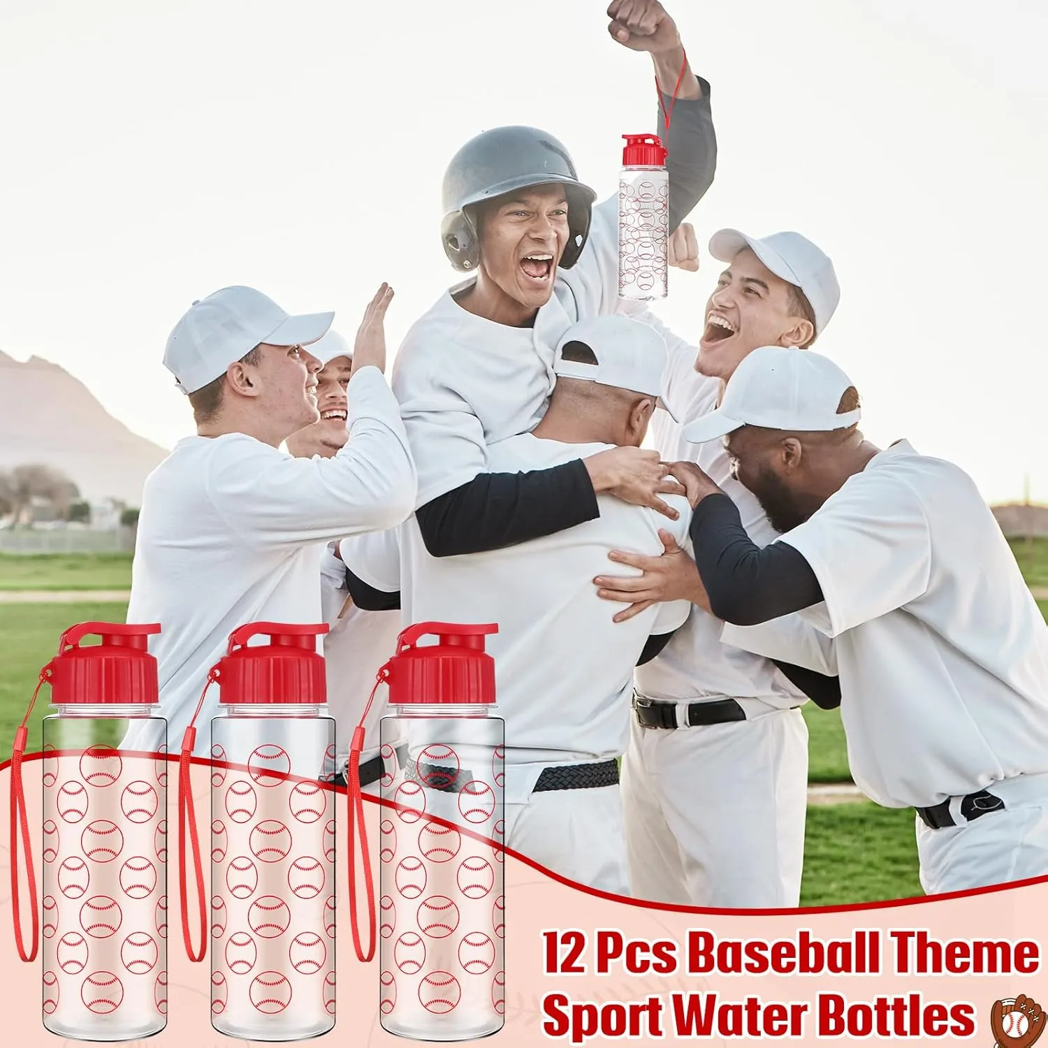 12 Pcs 17 oz Baseball Sports Bottles with Leak Proof Flip Top, Reusable Plastic Water Bottles for Baseball Team Gift Accessories, Sports Party Favors Supplies