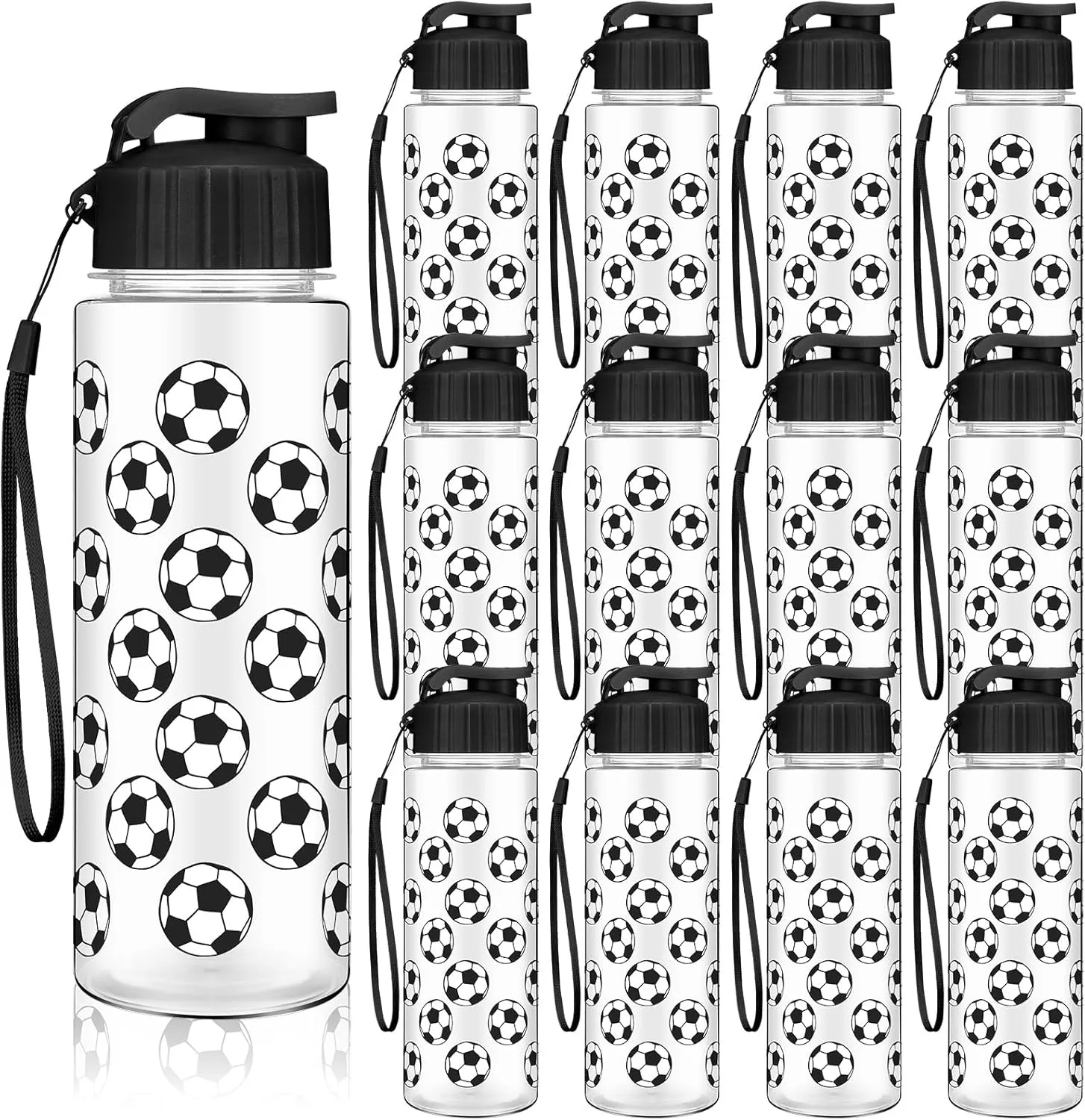 12 Pcs Soccer Water Bottles 17 oz Soccer Sports Bottle with Leak Proof Flip Top Reusable Plastic Water Bottles for Team Gift Accessories Sports Party Favors Supplies