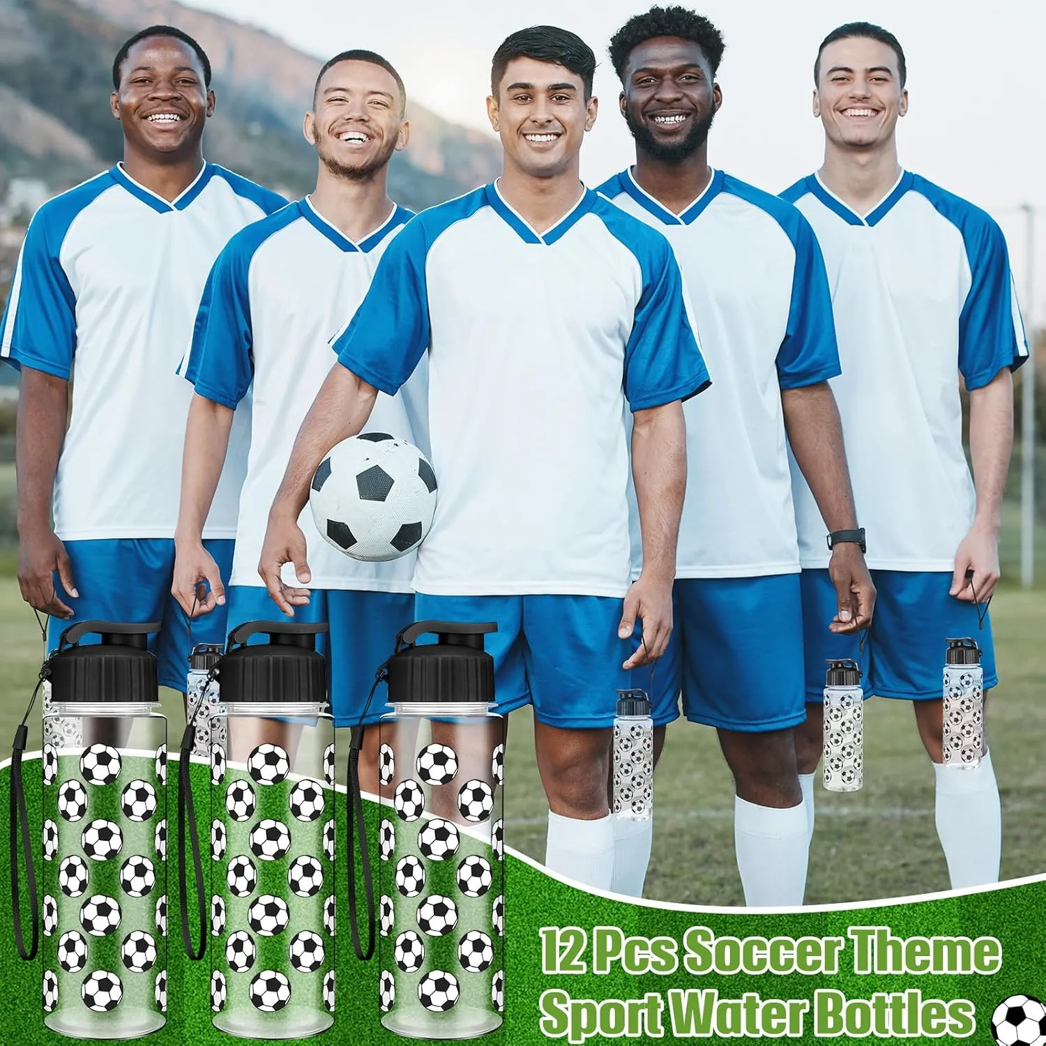 12 Pcs Soccer Water Bottles 17 oz Soccer Sports Bottle with Leak Proof Flip Top Reusable Plastic Water Bottles for Team Gift Accessories Sports Party Favors Supplies