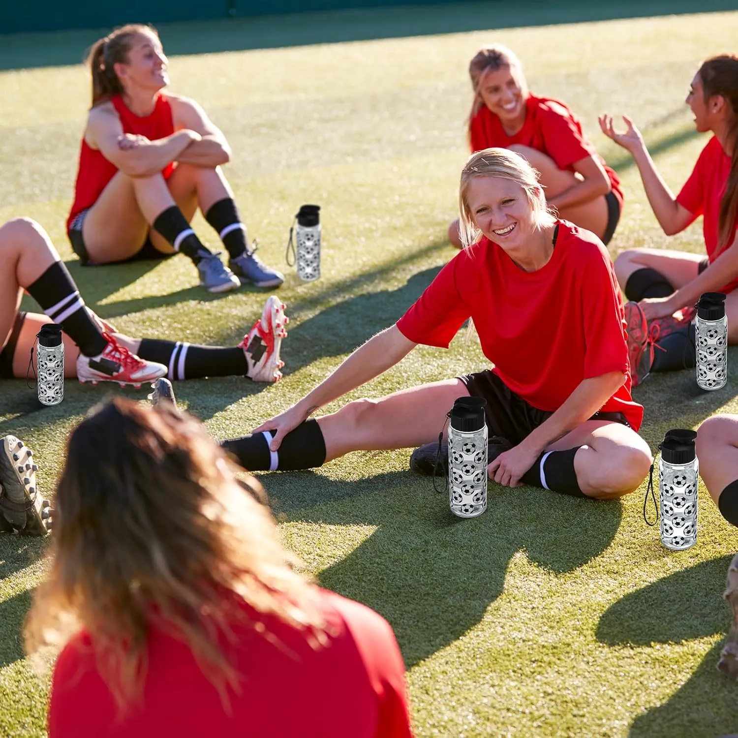 12 Pcs Soccer Water Bottles 17 oz Soccer Sports Bottle with Leak Proof Flip Top Reusable Plastic Water Bottles for Team Gift Accessories Sports Party Favors Supplies