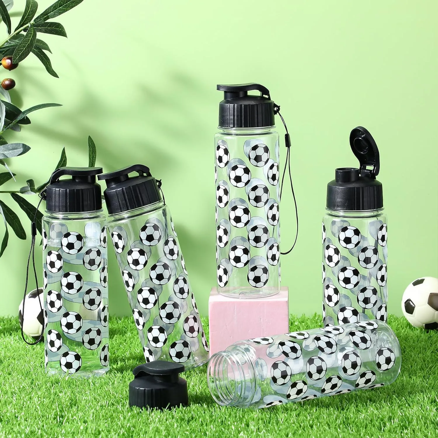 12 Pcs Soccer Water Bottles 17 oz Soccer Sports Bottle with Leak Proof Flip Top Reusable Plastic Water Bottles for Team Gift Accessories Sports Party Favors Supplies