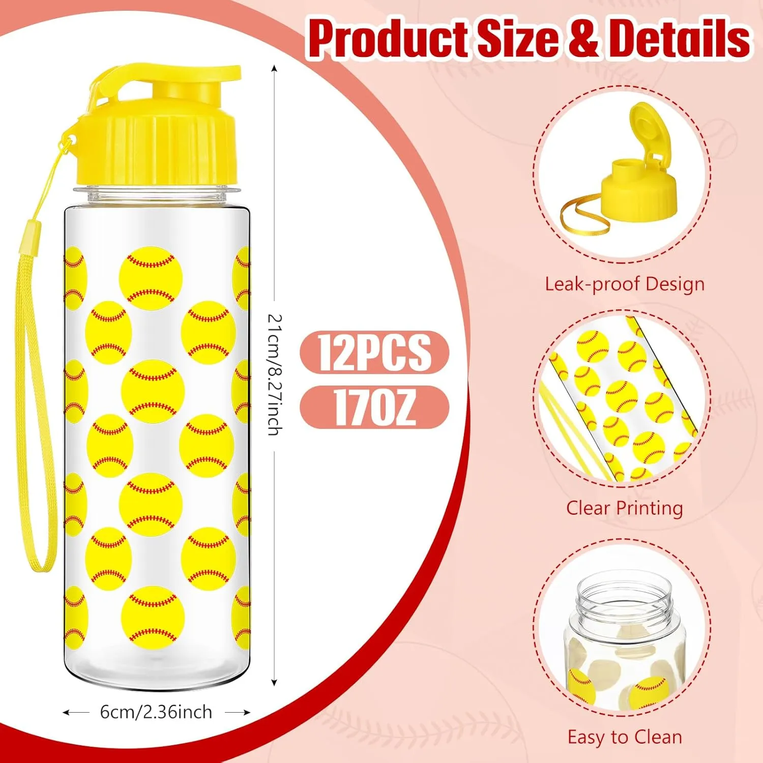 12 Pcs Softball Water Bottles 17 oz Softball Sports Bottle with Leak Proof Flip Top Reusable Plastic Water Bottles for Softball Team Gift Accessories Sports Party Favors Supplies