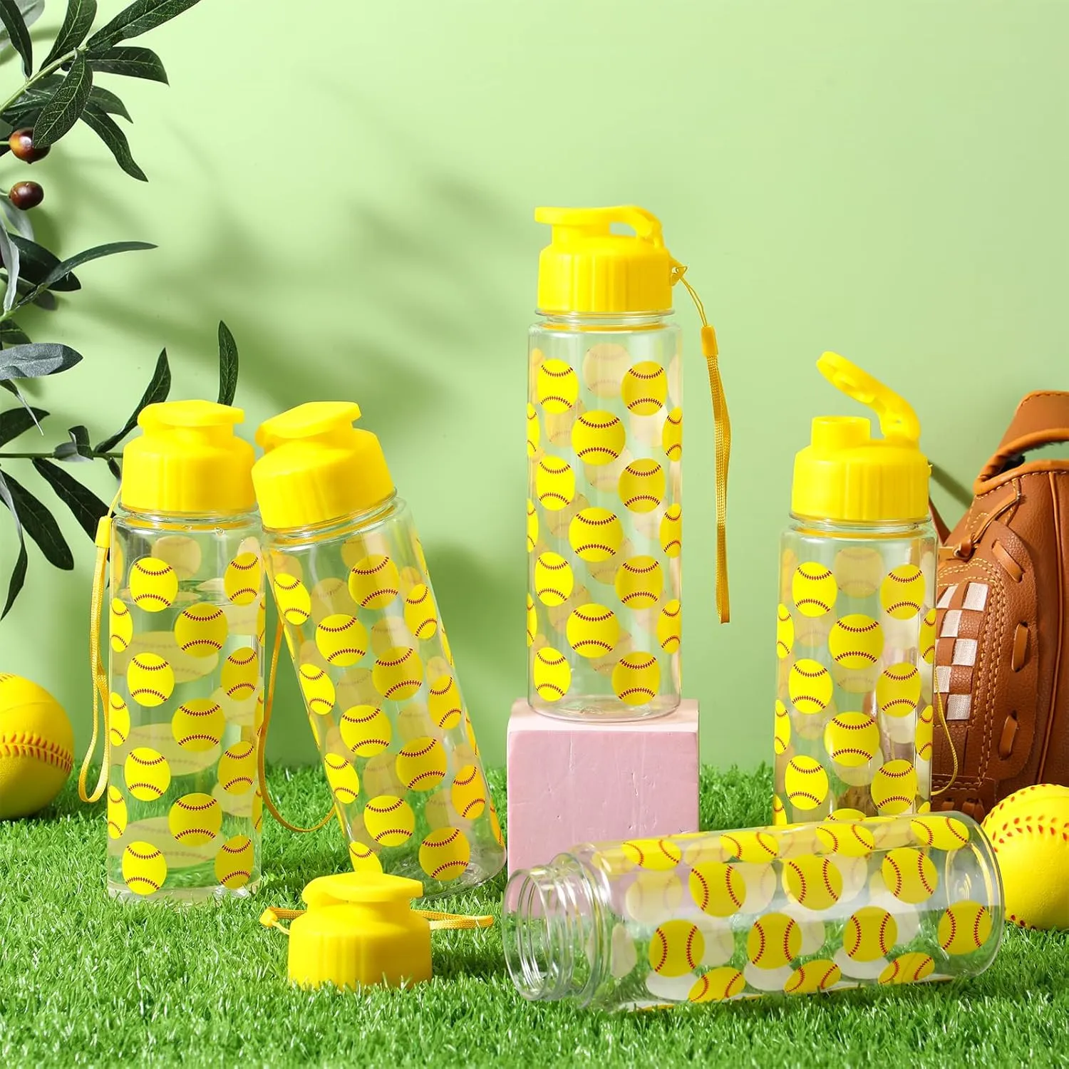 12 Pcs Softball Water Bottles 17 oz Softball Sports Bottle with Leak Proof Flip Top Reusable Plastic Water Bottles for Softball Team Gift Accessories Sports Party Favors Supplies