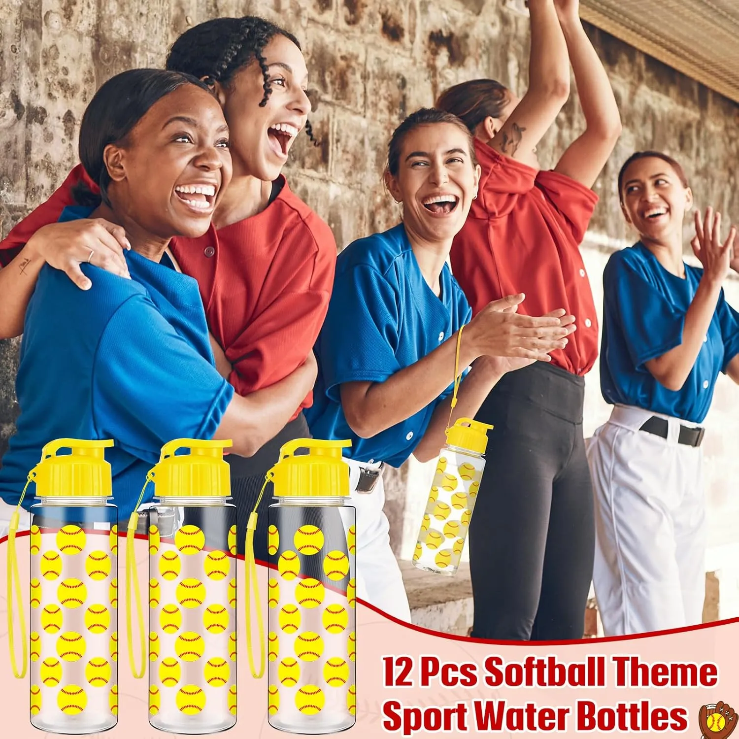 12 Pcs Softball Water Bottles 17 oz Softball Sports Bottle with Leak Proof Flip Top Reusable Plastic Water Bottles for Softball Team Gift Accessories Sports Party Favors Supplies