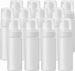 12-Pack White Foaming Pump Bottles - Empty Foaming Liquid Soap Dispensers - for Refillable Travel Hand Soap Shampoo Foaming Castile Cosmetics - BPA Free (163ml/5.5oz) (White)