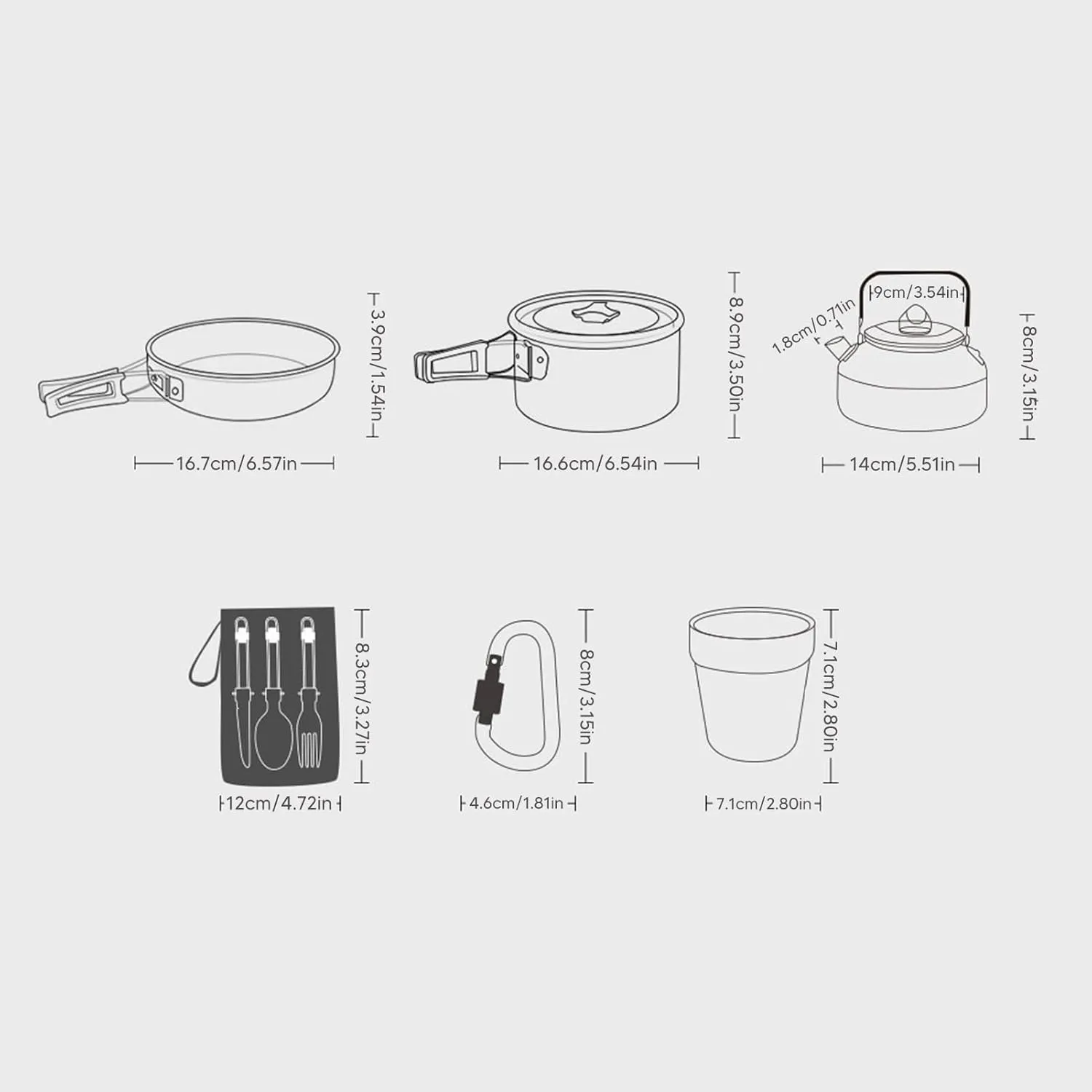 14 Pcs Camping Cookware Mess Kit, Non Stick Pot and Pan Set, with Stainless Steel Cups Plates Forks Knives Spoons for Camping, Backpacking, Outdoor Cooking and Picnic