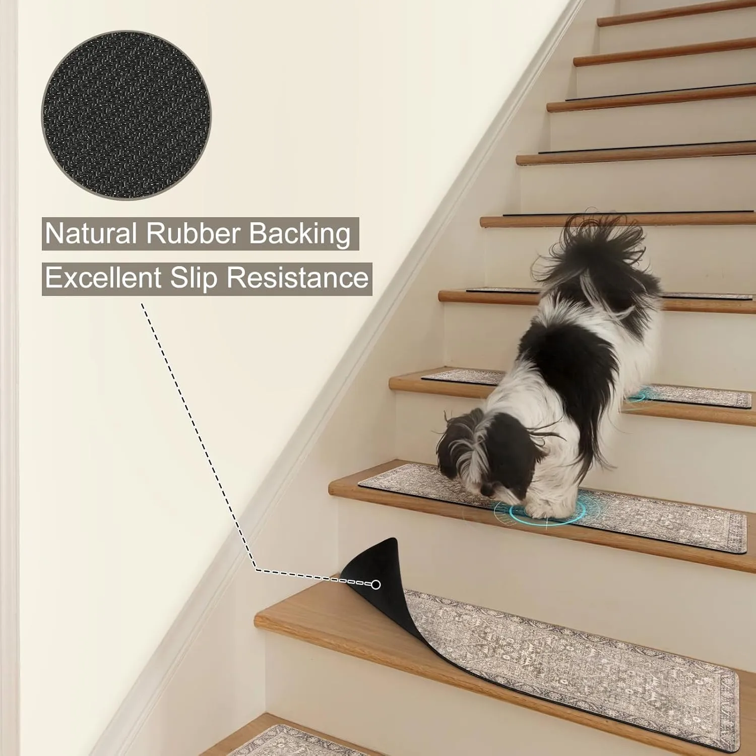 15PCS 8"x30" Non-Slip Stair Treads, Polyester (PET) Carpet with Rubber Backing, Tan, Rectangular, Residential Grade, Staircase Step Treads
