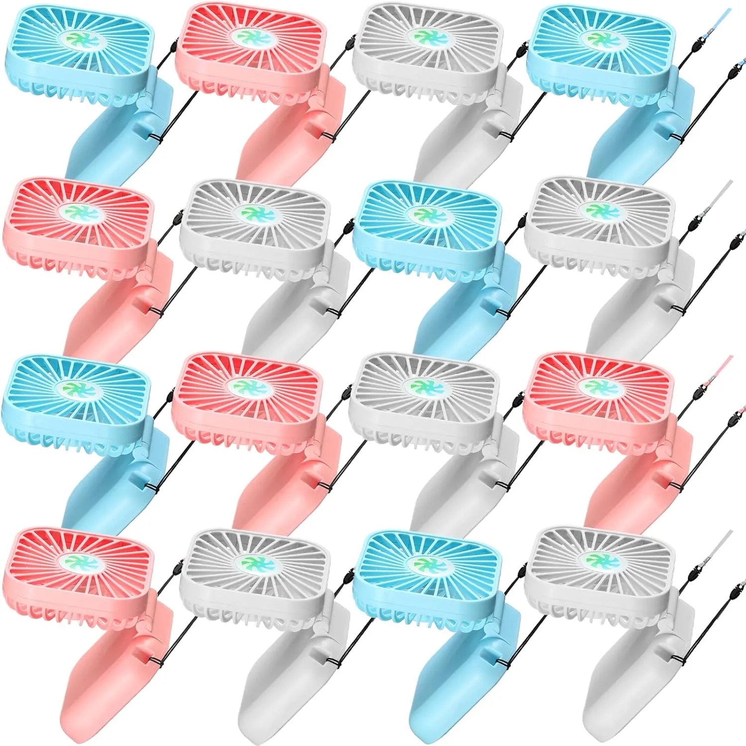 16 Pcs Necklace Fans Bulk, Mini Portable USB Rechargeable Battery 3 Speed Air Circulatory Small Personal Hands Free Cooling Folding Electric Desk Fan for Sports Home Travel Office