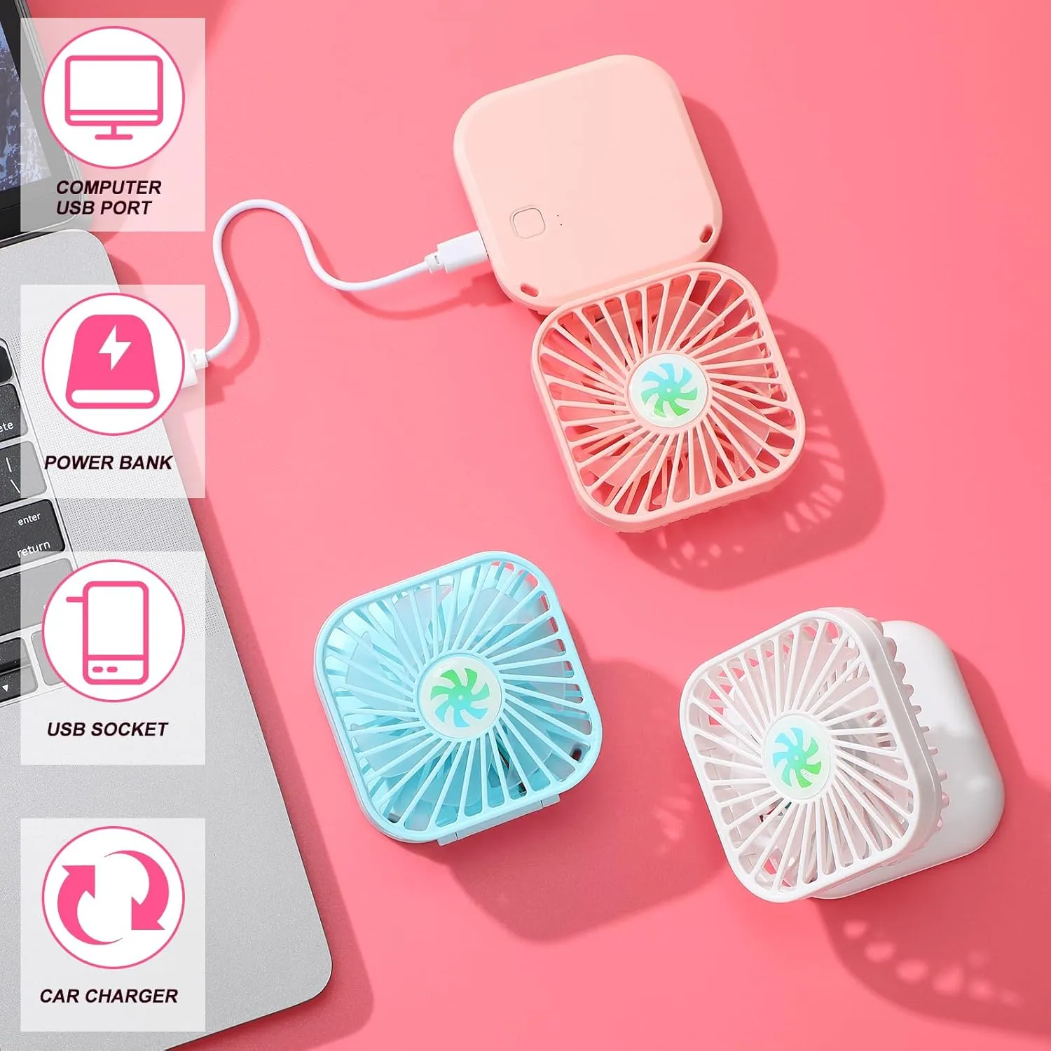16 Pcs Necklace Fans Bulk, Mini Portable USB Rechargeable Battery 3 Speed Air Circulatory Small Personal Hands Free Cooling Folding Electric Desk Fan for Sports Home Travel Office