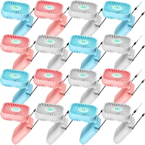 16 Pcs Necklace Fans Bulk, Mini Portable USB Rechargeable Battery 3 Speed Air Circulatory Small Personal Hands Free Cooling Folding Electric Desk Fan for Sports Home Travel Office