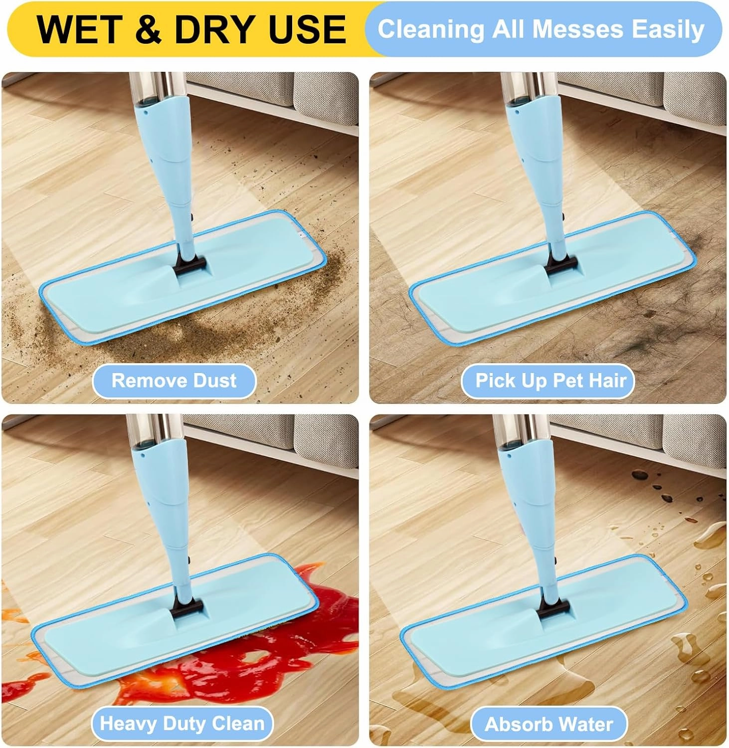 16.5 inch Reusable Mop Pads Microfiber Spray Mop Replacement Heads for Wet/Dry Mops Compatible with Bona Floor Care System (5 Pack)