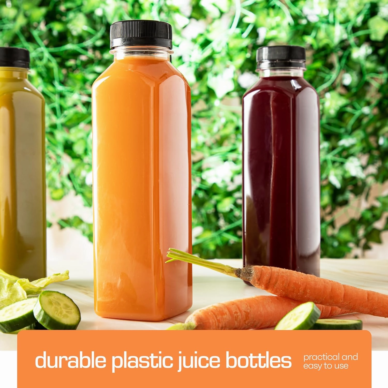 16oz 20pcs Juice Bottles With Caps - MADE IN USA Juice Containers With Lids For Fridge - Juicer Bottles With Tamper Evident Caps, Shatterproof, BPA-Free, Leak proof, Disposable & Recyclable