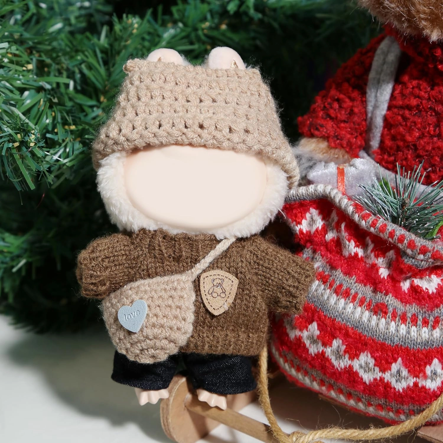 17cm Doll Clothes - Kawaii Chic Style Set for 17cm Dolls, Premium Doll Outfit with Accessories - Khaki Wool Hat   Brown Romper   Black Jeans   Khaki Bag (NO Doll)