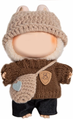 17cm Doll Clothes - Kawaii Chic Style Set for 17cm Dolls, Premium Doll Outfit with Accessories - Khaki Wool Hat   Brown Romper   Black Jeans   Khaki Bag (NO Doll)