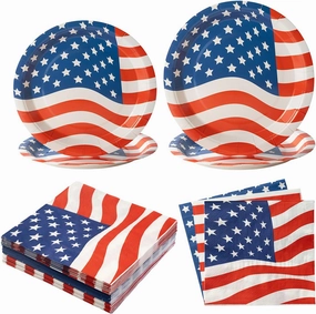 192PCS American Flag Patriotic Party Plates and Napkins Set Supplies for Veterans, Election, 4th of July, Independence Day Decorations, BBQ, Picnic, Summer Celebration Serves 48 Guests