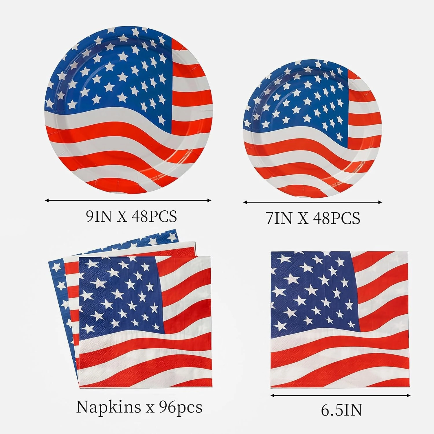 192PCS American Flag Patriotic Party Plates and Napkins Set Supplies for Veterans, Election, 4th of July, Independence Day Decorations, BBQ, Picnic, Summer Celebration Serves 48 Guests