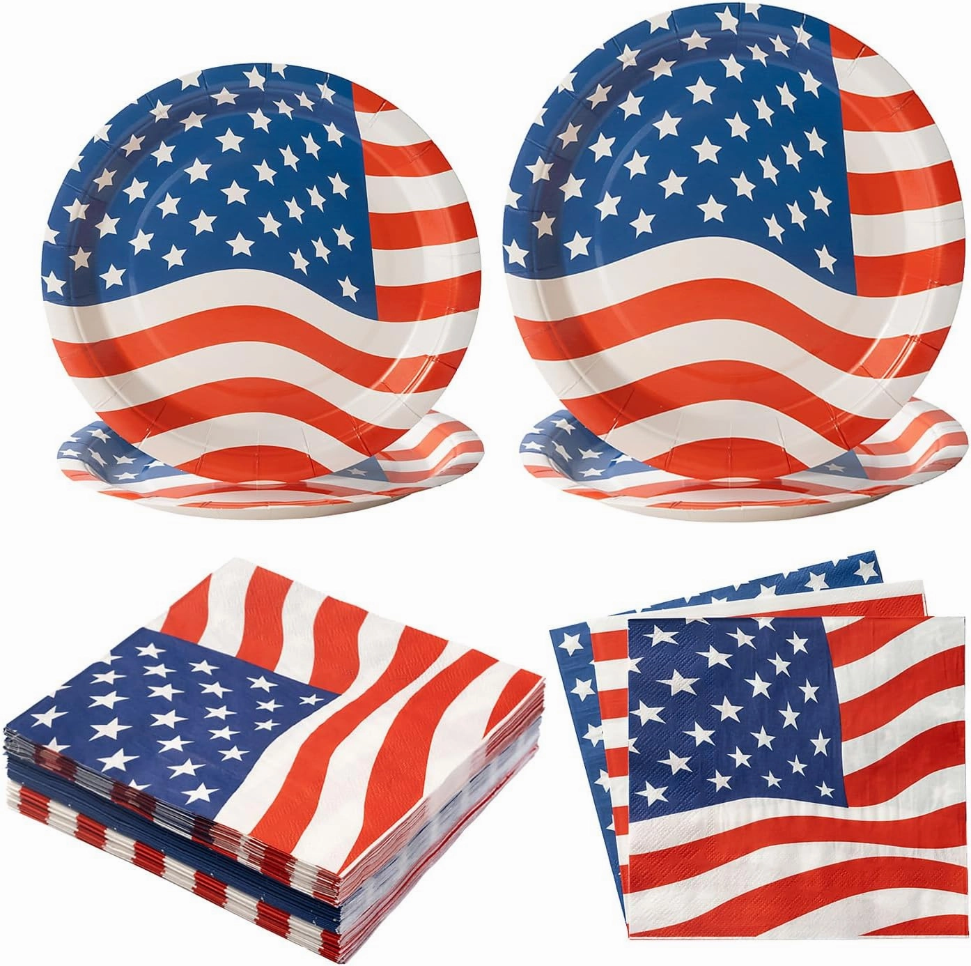192PCS American Flag Patriotic Party Plates and Napkins Set Supplies for Veterans, Election, 4th of July, Independence Day Decorations, BBQ, Picnic, Summer Celebration Serves 48 Guests