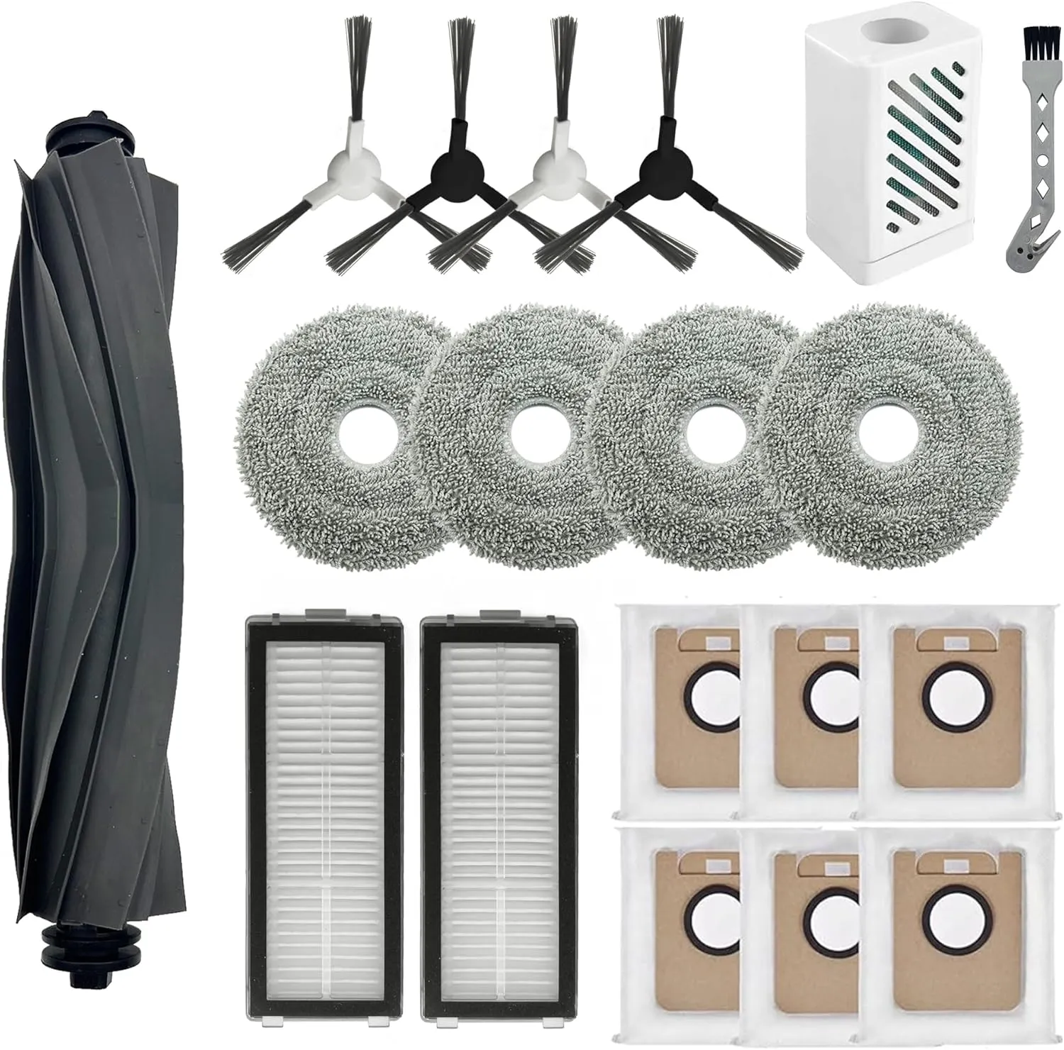 19Pcs Replacement Accessories for Dreame L20 Ultra Vacuum/ L30 Ultra Robot Vacuum,1Rubber Main Brush,4Mop Pads, 6Dust Bag,2Filters,4Side Brush
