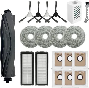 19Pcs Replacement Accessories for Dreame L20 Ultra Vacuum/ L30 Ultra Robot Vacuum,1Rubber Main Brush,4Mop Pads, 6Dust Bag,2Filters,4Side Brush