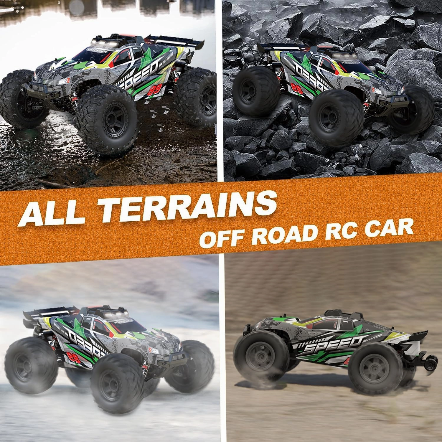 1:10 Large Brush RC Car for Adults, Fast Remote Control Car, Rc Truck 28 MPH, All Terrain 2.4Ghz Electric Hobby Grade Rc Cars, 4WD Off Road Monster Truck for Adults - Olive Green