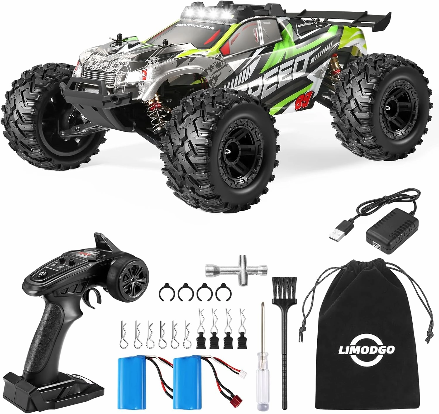1:10 Large Brush RC Car for Adults, Fast Remote Control Car, Rc Truck 28 MPH, All Terrain 2.4Ghz Electric Hobby Grade Rc Cars, 4WD Off Road Monster Truck for Adults - Olive Green