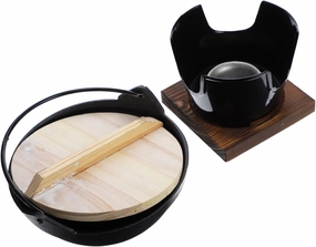 1 Set Portable Non Stick Cast Sukiyaki Pot with Stove Base for Outdoor Cooking Camping Hiking and Picnics Multifunctional Design