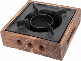 1Pc Hot Pot Stove Cast Alcohol Stove for Dry Pot Cooking Outdoor Barbecue Tool with Wooden Base for Camping and Outdoor Gatherings