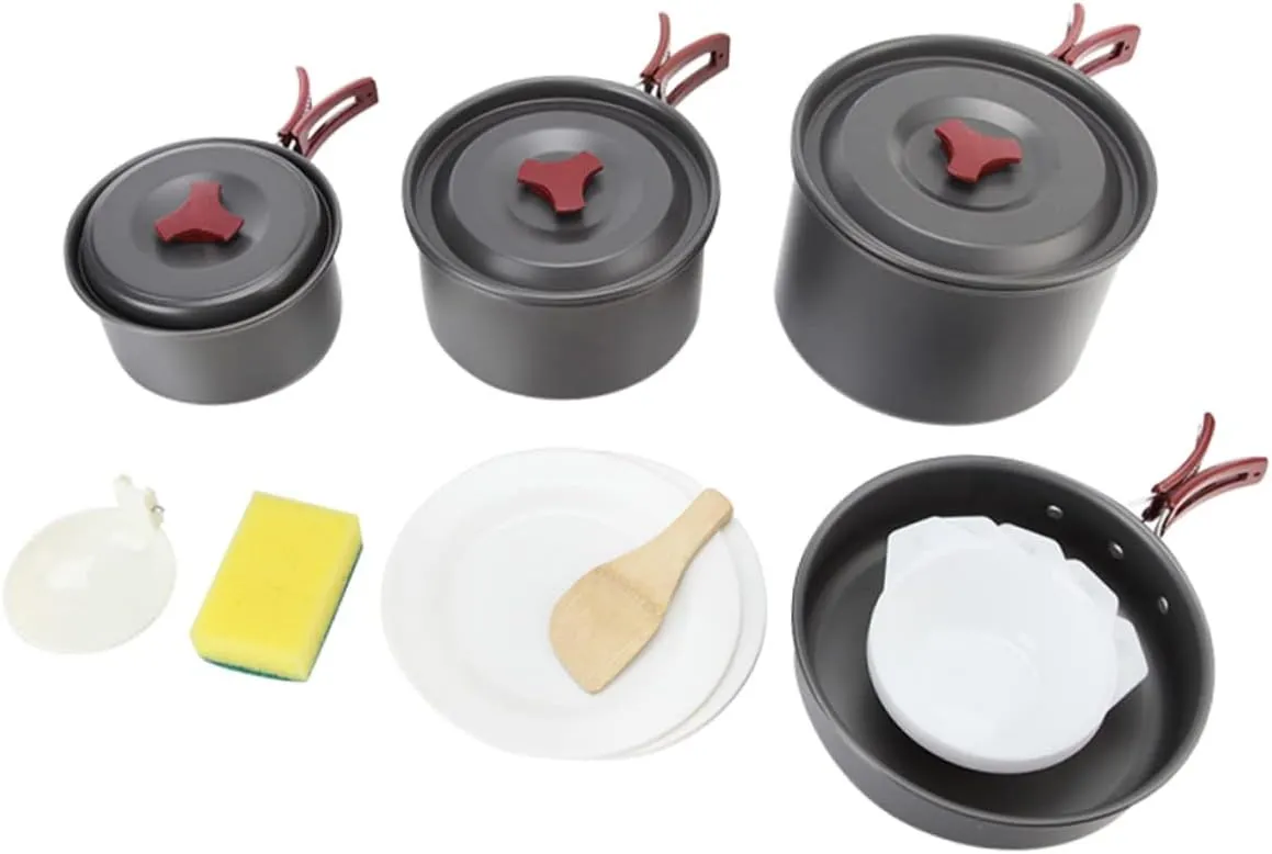 1set Outdoor Cooking Folding Pot Kit for Camping Lightweight Non-Stick Cooking Accessories Space-Saving Design - Handles for Boiling Frying Outdoor Adventures