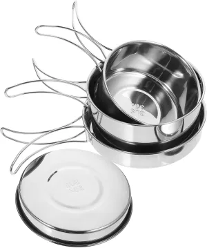 1set Stainless Steel Camping Cookware Portable Picnic Pot and Pan Kit for Outdoor Cooking for Hiking BBQ and Climbing Activities