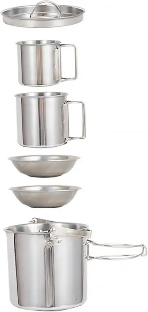 1set Stainless Steel Picnic Bowl Portable Camping Cookware Folding Kettle Lightweight Outdoor Dining Essentials for Travel and Family Gatherings