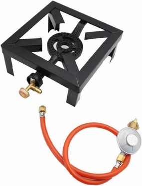 1Set Single Burner Propane Stove with Hose Regulator Portable Outdoor Cooking Stove for Camping Hiking and Use Durable Heavy Duty Cast Iron Heat for Versatile