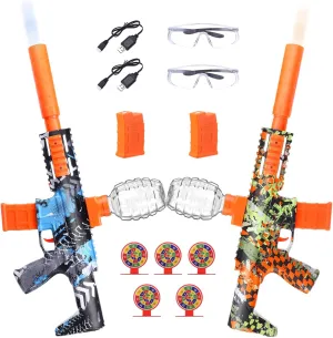 2 Pack Gel Splatter Blasters, Full Auto Electric Splatter Ball Toy, 10 Rounds Per Seconds, 50000 , 600 Hopper, 2 Rechargeable Batteries, Outdoor Activities Team Game Toy for Age 12  Year Up